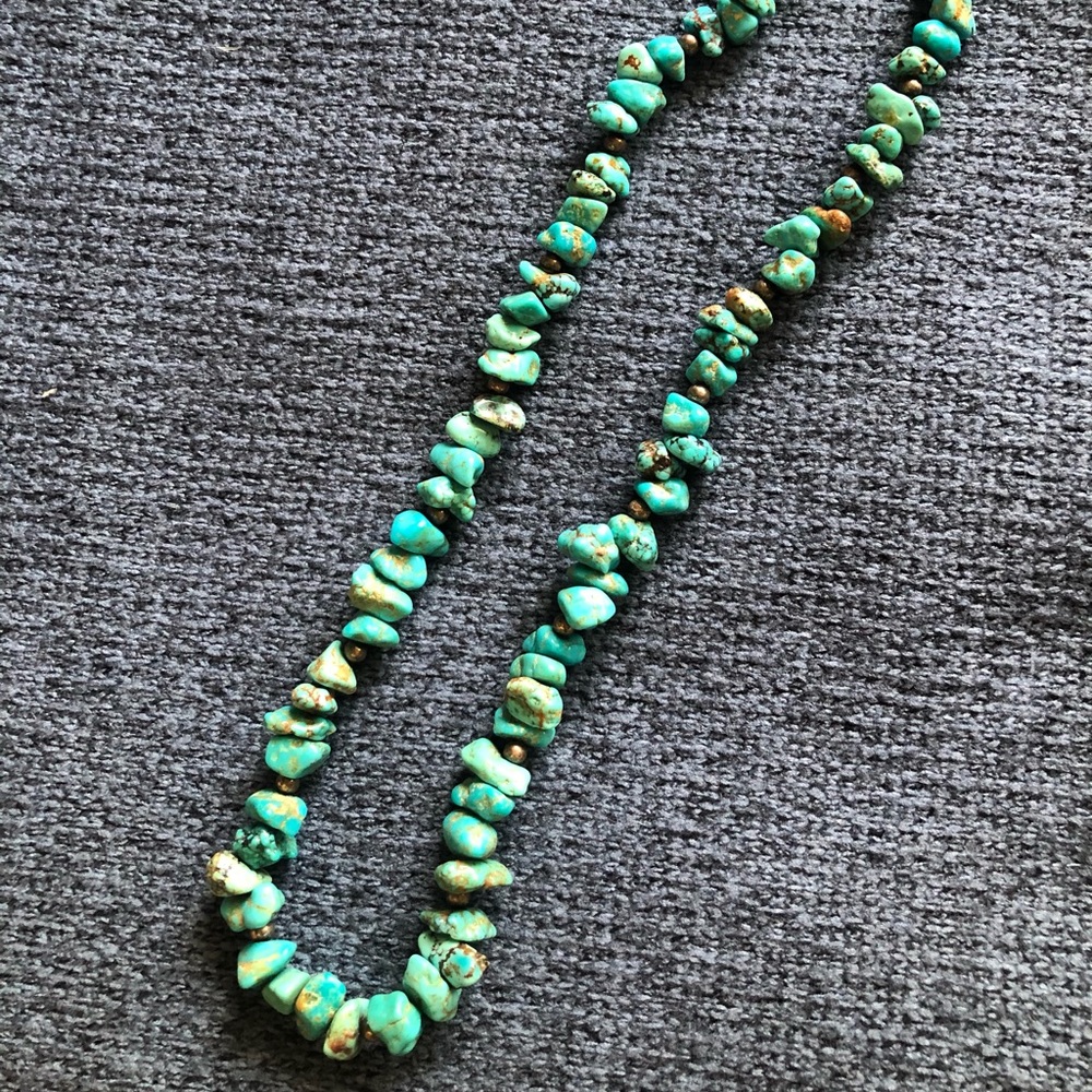 Vintage Turquoise Nugget & Sterling Silver Necklace